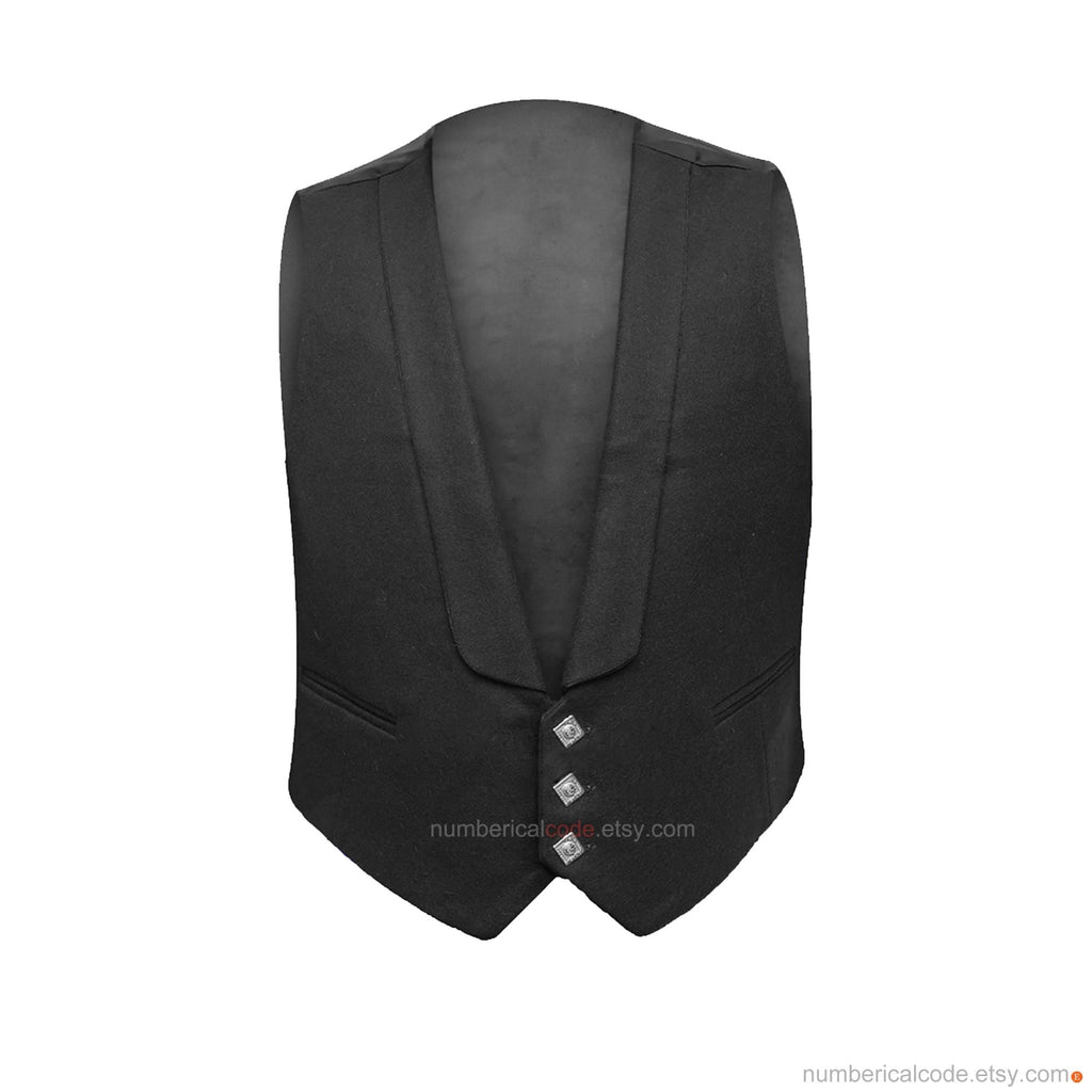 Men's Scottish Black Wool Traditional Prince Charlie Waistcoat