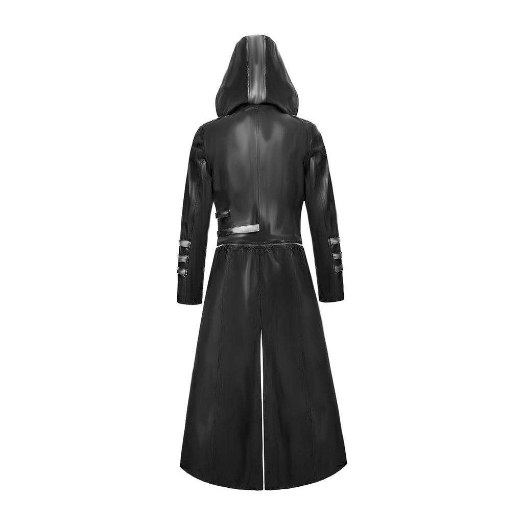 Men's Gothic Faux Leather Hooded Trench Coat - Steampunk Assassin Jacket