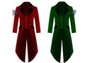 Men's Steampunk Tailcoat Jacket Red & Green Colors with Black Lapels Gothic Victorian Coat VTG