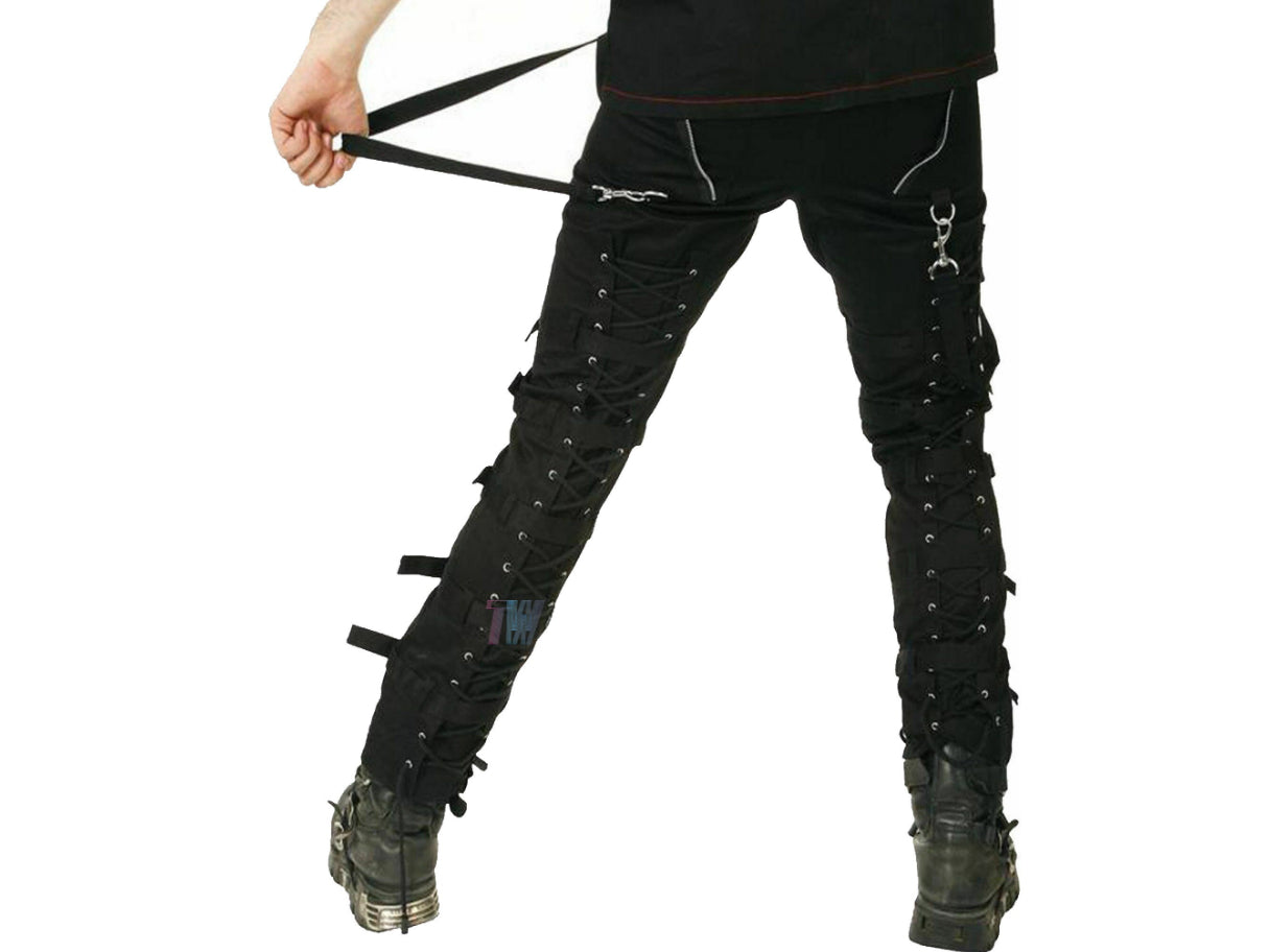 Men Gothic Black Buckles Zips Straps Trouser Goth Punk Cyber Pants