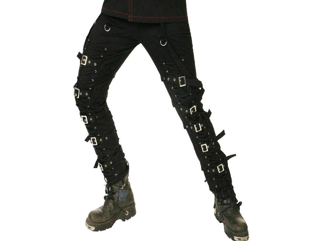 Men Gothic Black Buckles Zips Straps Trouser Goth Punk Cyber Pants