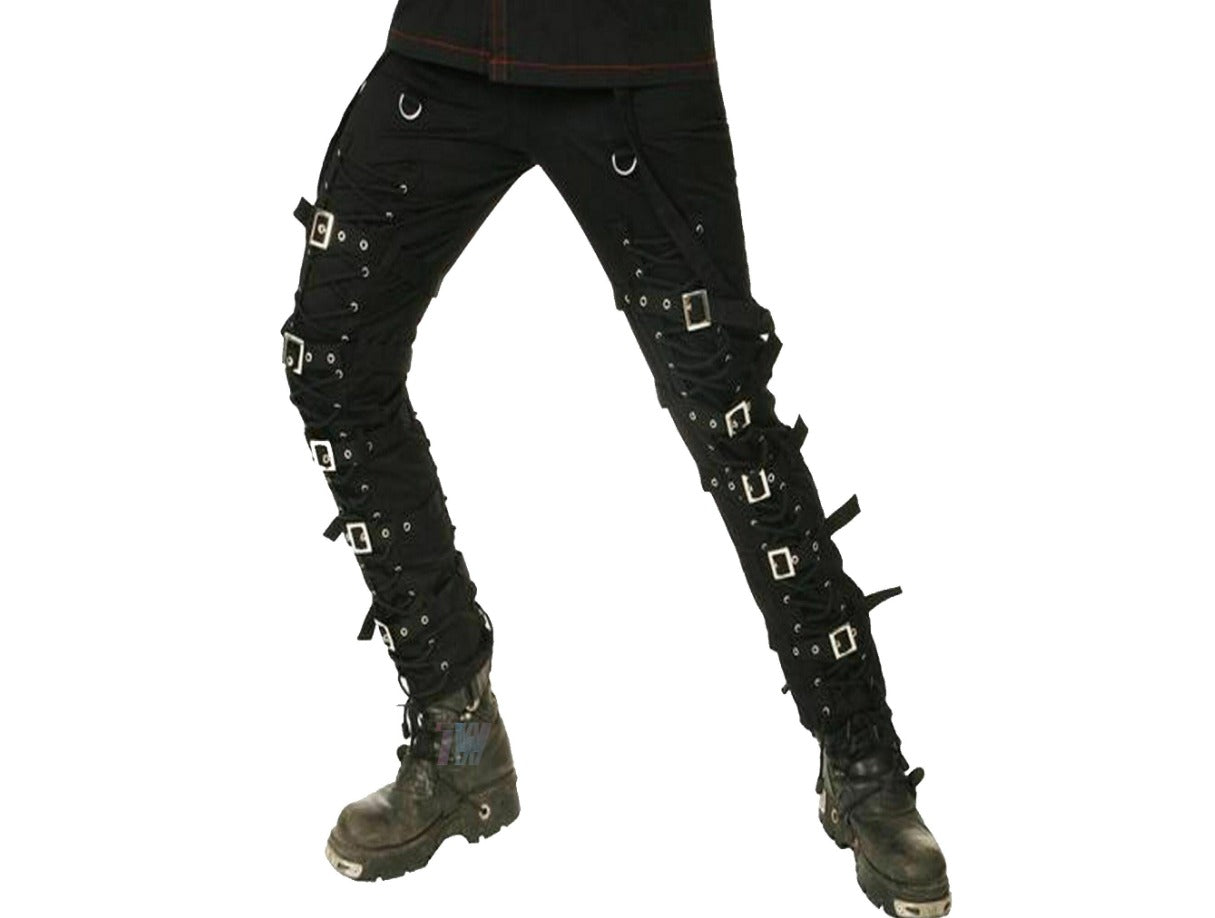 Men Gothic Black Buckles Zips Straps Trouser Goth Punk Cyber Pants