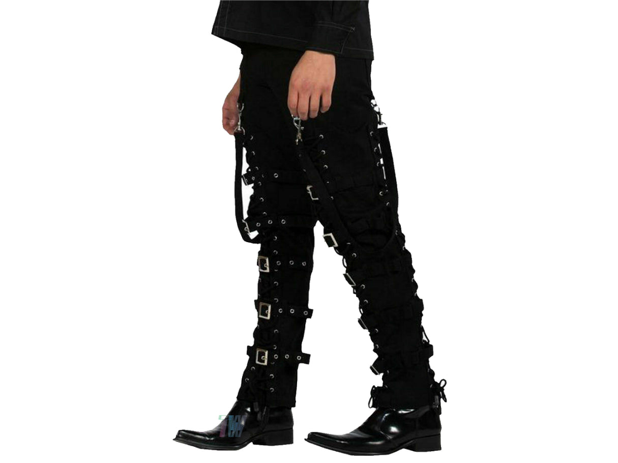 Men Gothic Black Buckles Zips Straps Trouser Goth Punk Cyber Pants
