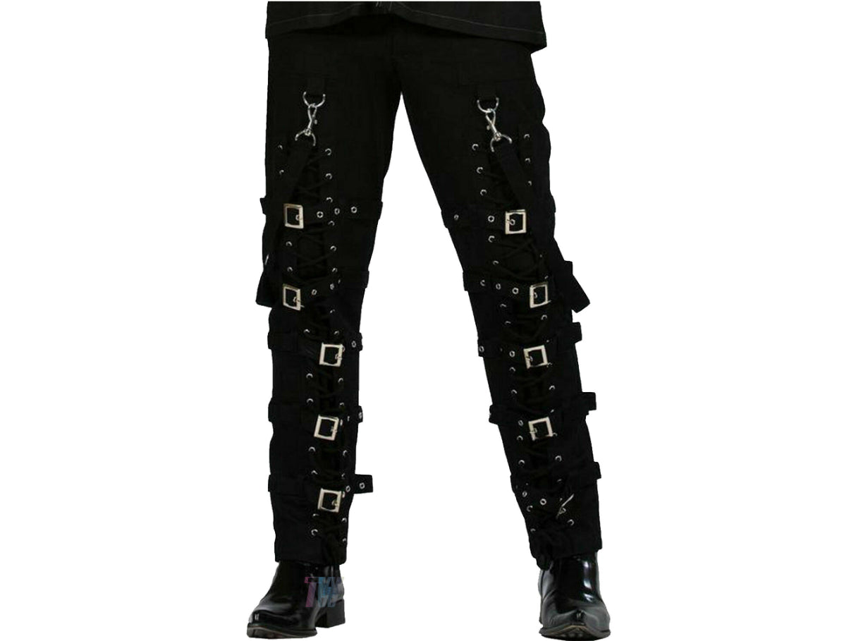 Men Gothic Black Buckles Zips Straps Trouser Goth Punk Cyber Pants