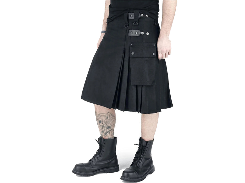 Men Black Active Modern Adjustable Leather Straps Heavy Duty Utility Kilt