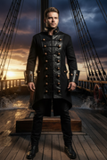 Men Goth Steampunk Copper Button Military Pirate Costume Jacket