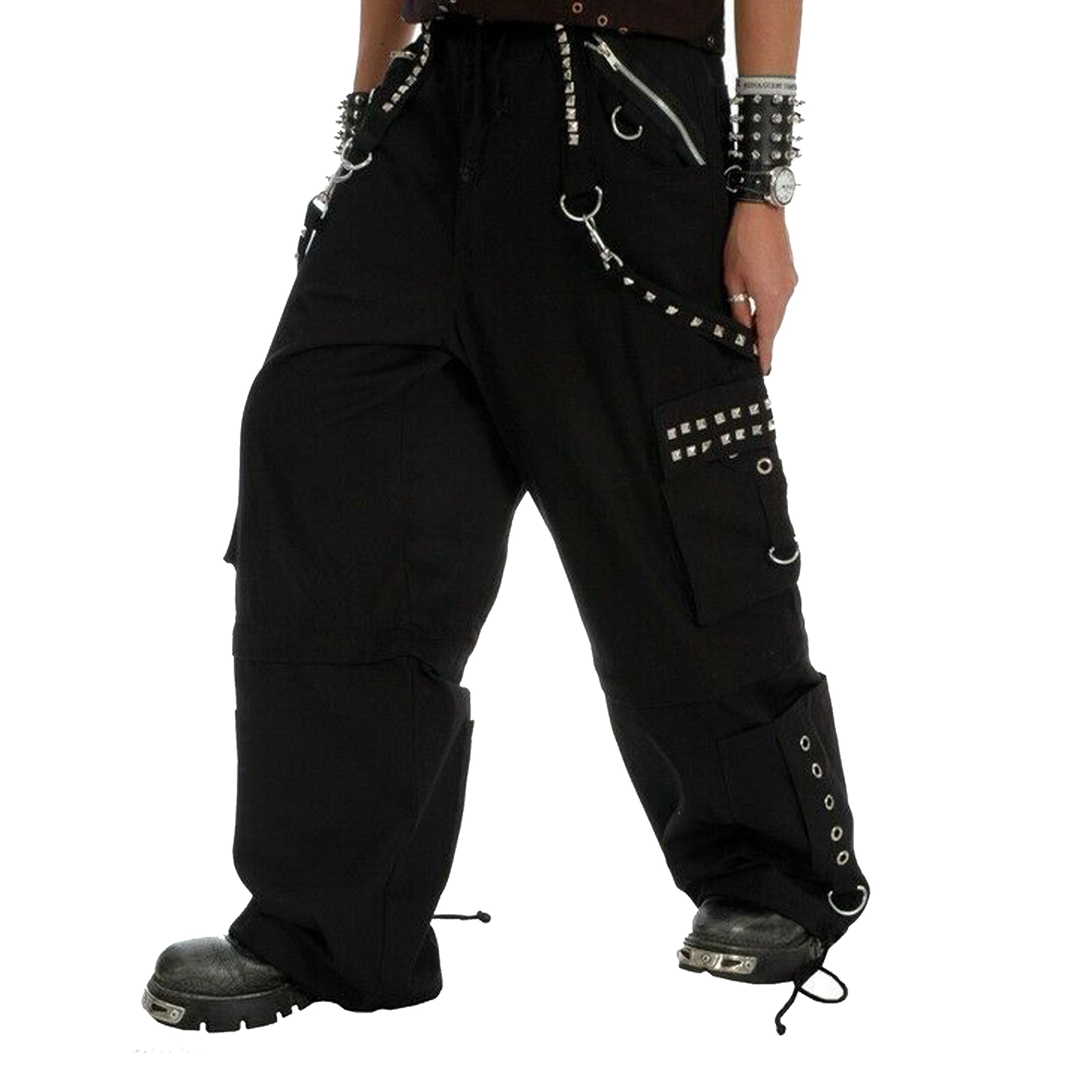 Men's Gothic Black Chrome Trousers Punk Rock Studs Metal And Chain Trouser Pant