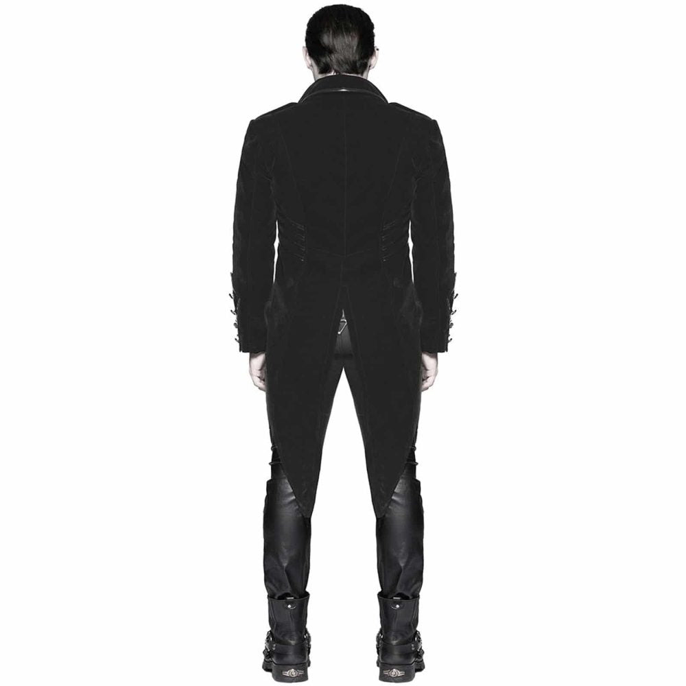 Men's Tailcoat Jacket Black Velvet Gothic Steampunk Vampire Swallowtail Costume