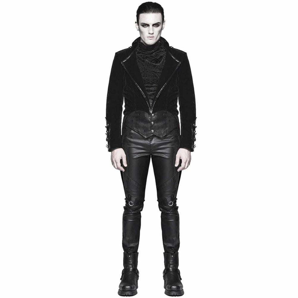 Men's Tailcoat Jacket Black Velvet Gothic Steampunk Vampire Swallowtail Costume