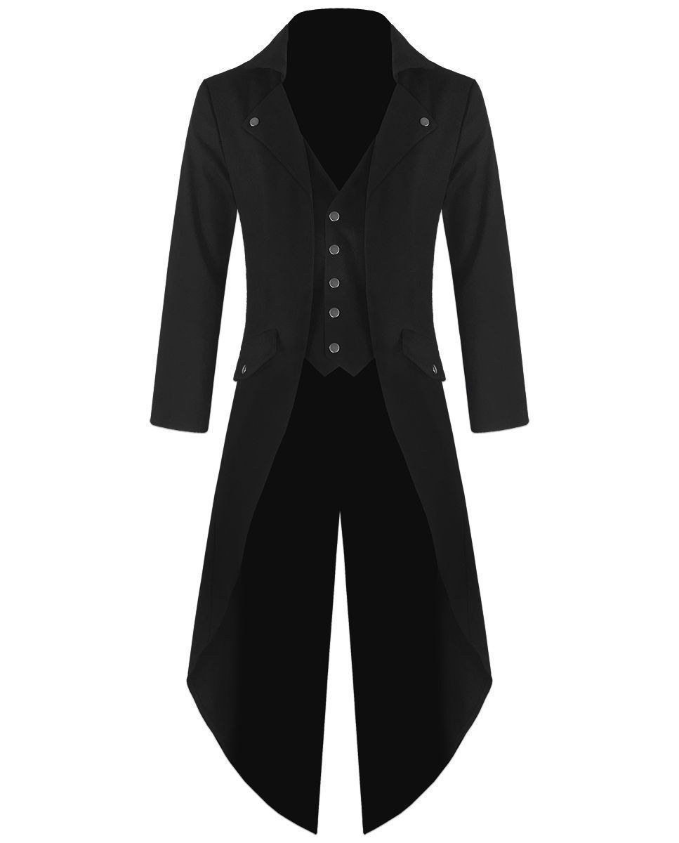 Men's New Steampunk Tailcoat Jacket Black Gothic Victorian Coat VTG