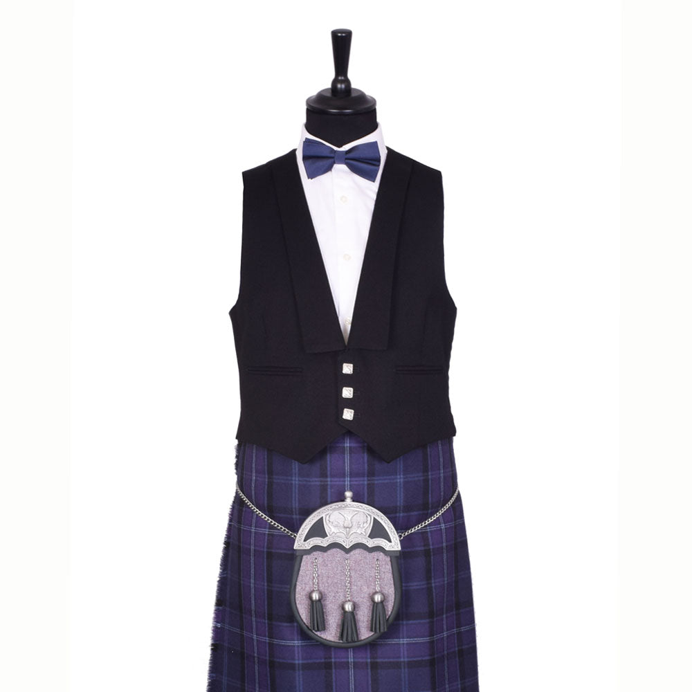 Men's Black Scottish Prince Charlie Kilt Jacket With Waistcoat/Vest - Sizes 36"- 54"