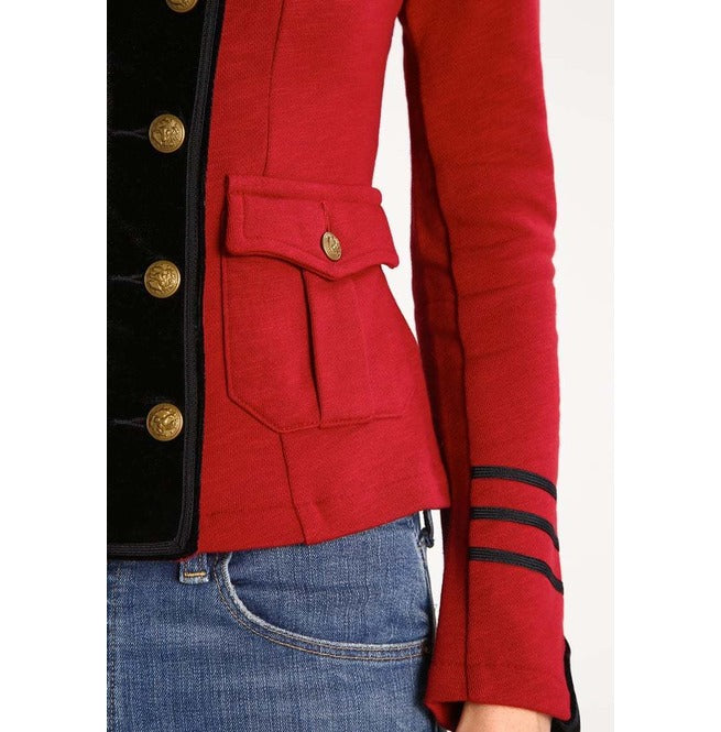 Women's Blue Black Wool Military Jacket Army Commander Officer Band Trench Steampunk