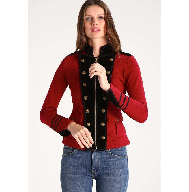 Women's Blue Black Wool Military Jacket Army Commander Officer Band Trench Steampunk